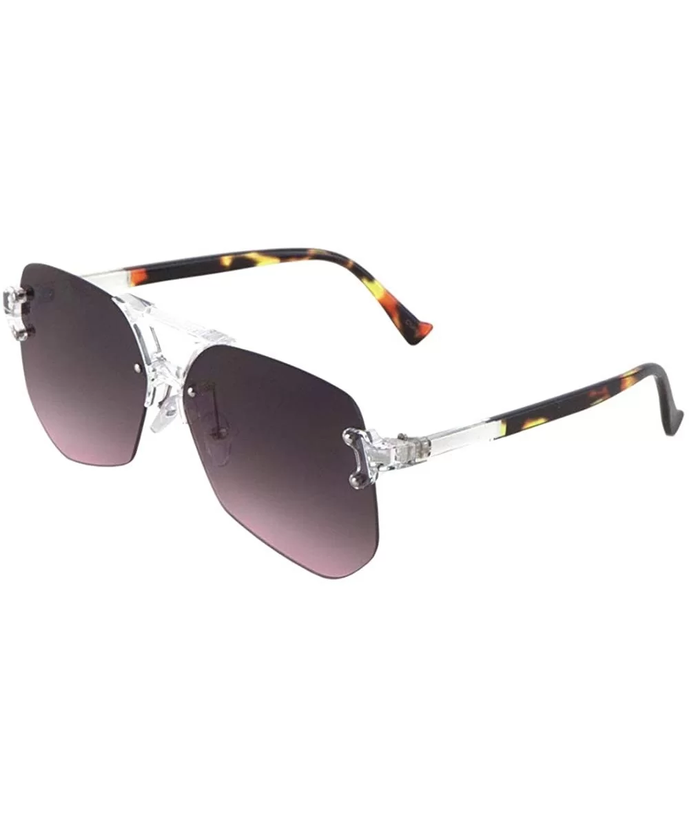 Oceanic Color Rimless Clear Frame Flat Geometric Aviator Sunglasses - Smoke Purple Demi - CL190MNHWNE $9.37 Aviator