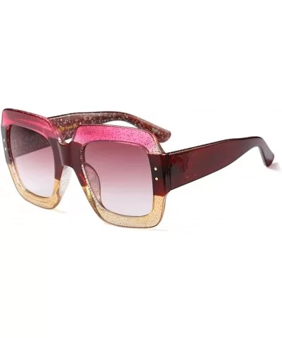 Oversized Square Woman Sunglasses Vintage Men Eyewear Luxury Retro Plastic Sun Glasses - Pink-yellow/Red-gray - C918D7H66OM $...