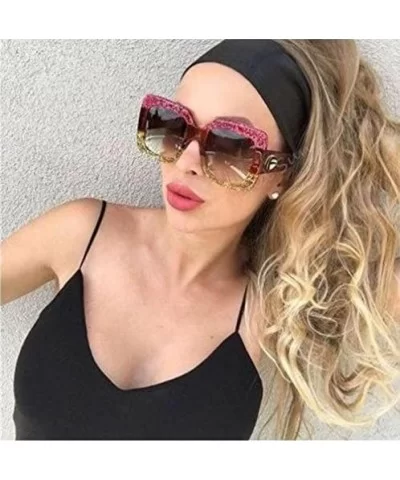 Oversized Square Woman Sunglasses Vintage Men Eyewear Luxury Retro Plastic Sun Glasses - Pink-yellow/Red-gray - C918D7H66OM $...