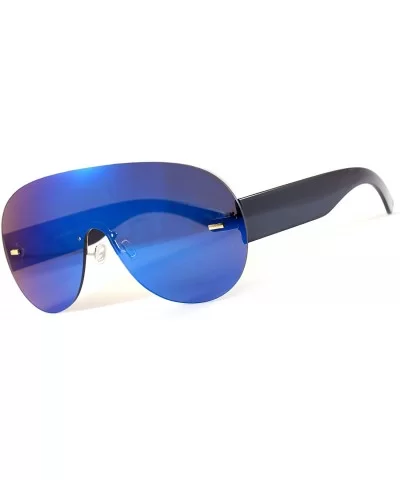 Unisex Futuristic Rimless Mirrored Mono Lens Shield Sunglasses A036 - Blue Revo - C5186IOO8EQ $7.35 Rimless