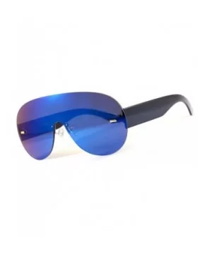 Unisex Futuristic Rimless Mirrored Mono Lens Shield Sunglasses A036 - Blue Revo - C5186IOO8EQ $7.35 Rimless