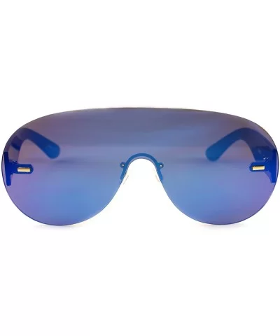 Unisex Futuristic Rimless Mirrored Mono Lens Shield Sunglasses A036 - Blue Revo - C5186IOO8EQ $7.35 Rimless