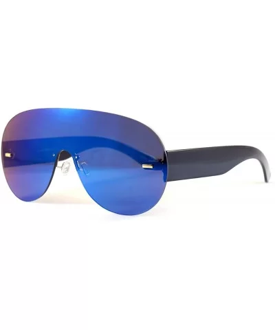 Unisex Futuristic Rimless Mirrored Mono Lens Shield Sunglasses A036 - Blue Revo - C5186IOO8EQ $7.35 Rimless