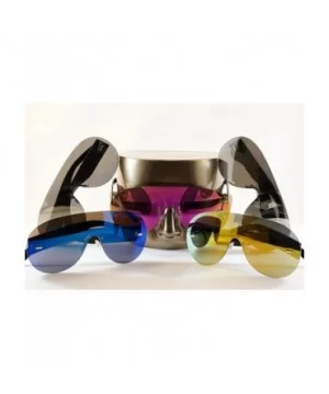 Unisex Futuristic Rimless Mirrored Mono Lens Shield Sunglasses A036 - Blue Revo - C5186IOO8EQ $7.35 Rimless