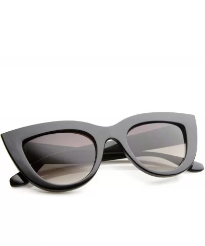 Womens Mod Fashion Bold Rimmed 70s Style Cat Eye Sunglasses 48mm - Shiny Black / Lavender - C112G0JEKQB $8.33 Cat Eye