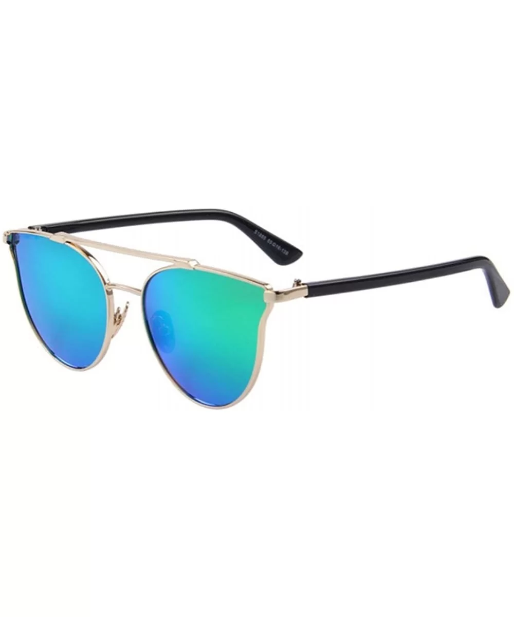 Women Fashion UV400 Cat Eye Classic Double-Bridge Shades Mirror Sunglasses - Green - CG17YZA9I6T $6.96 Rimless