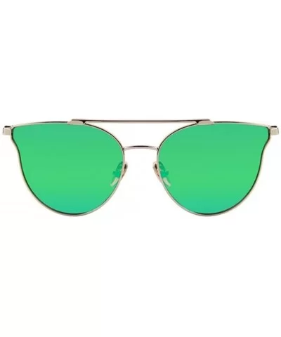 Women Fashion UV400 Cat Eye Classic Double-Bridge Shades Mirror Sunglasses - Green - CG17YZA9I6T $6.96 Rimless