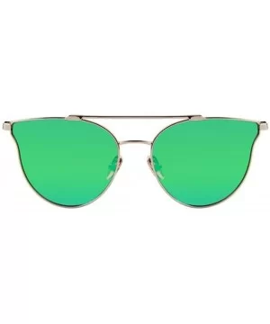 Women Fashion UV400 Cat Eye Classic Double-Bridge Shades Mirror Sunglasses - Green - CG17YZA9I6T $6.96 Rimless