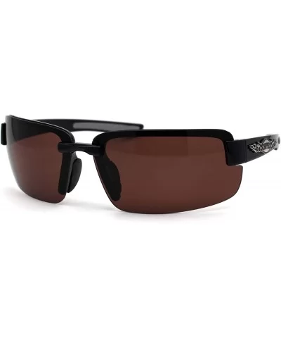 Mens Biker Exposed Lens Rectangular Motorcycle Sunglasses - Black Grey Brown - CH195E4TA79 $10.10 Rimless