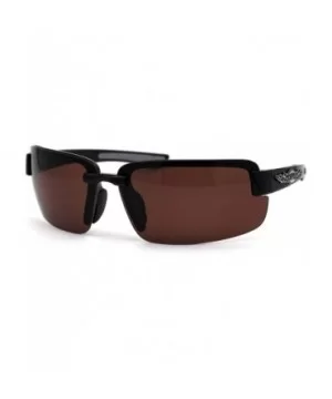 Mens Biker Exposed Lens Rectangular Motorcycle Sunglasses - Black Grey Brown - CH195E4TA79 $10.10 Rimless