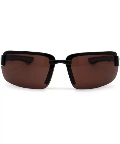 Mens Biker Exposed Lens Rectangular Motorcycle Sunglasses - Black Grey Brown - CH195E4TA79 $10.10 Rimless