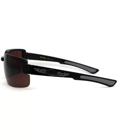 Mens Biker Exposed Lens Rectangular Motorcycle Sunglasses - Black Grey Brown - CH195E4TA79 $10.10 Rimless