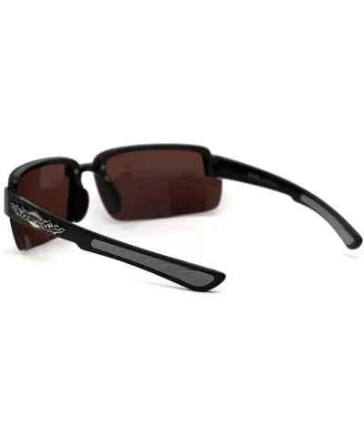 Mens Biker Exposed Lens Rectangular Motorcycle Sunglasses - Black Grey Brown - CH195E4TA79 $10.10 Rimless