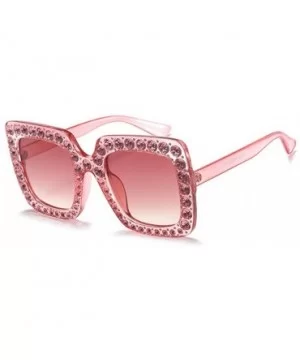 Oversized Diamond Sunglasses Women Handmade Square Frame Eyewear 67mm UV400 - Pink - CN186XQ9Z0I $10.38 Oversized