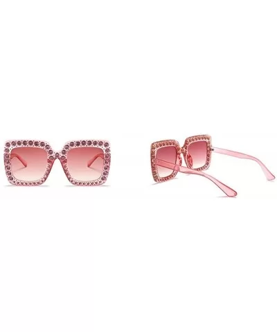 Oversized Diamond Sunglasses Women Handmade Square Frame Eyewear 67mm UV400 - Pink - CN186XQ9Z0I $10.38 Oversized