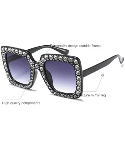 Oversized Diamond Sunglasses Women Handmade Square Frame Eyewear 67mm UV400 - Pink - CN186XQ9Z0I $10.38 Oversized