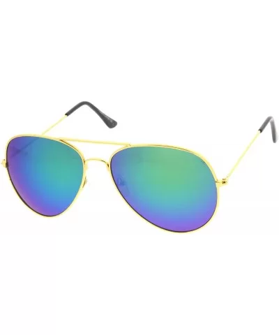 Large Classic Metal Frame Flash Mirror Lens Aviator Sunglasses (Gold Midnight) - CW11KI3KZD3 $7.98 Aviator