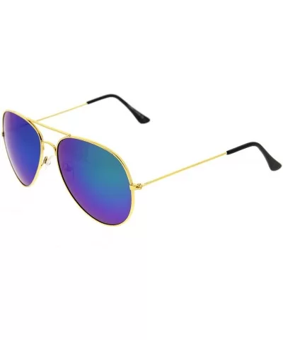 Large Classic Metal Frame Flash Mirror Lens Aviator Sunglasses (Gold Midnight) - CW11KI3KZD3 $7.98 Aviator