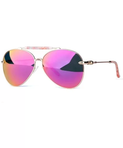 Oversize Sunglasses Women Vintage Oval Pilot Metal Frame Lens Adult Pink Yellow - Pink - C618YZUCNN4 $23.86 Oval