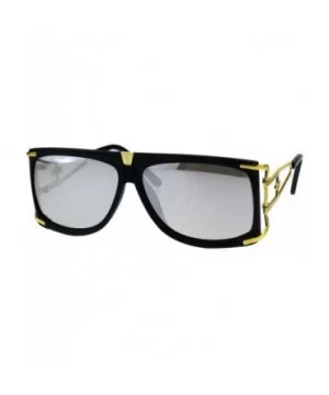 Mens Designer Style Sunglasses Gold Accents Square Rectangular Shades - Matte Black (Silver Mirror) - CM18H4H8NEU $7.07 Recta...