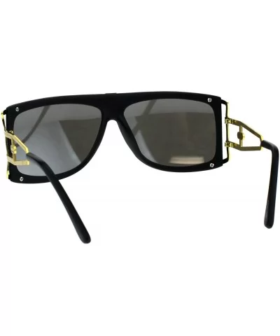 Mens Designer Style Sunglasses Gold Accents Square Rectangular Shades - Matte Black (Silver Mirror) - CM18H4H8NEU $7.07 Recta...