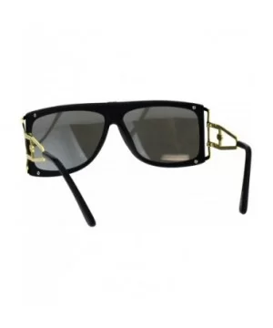 Mens Designer Style Sunglasses Gold Accents Square Rectangular Shades - Matte Black (Silver Mirror) - CM18H4H8NEU $7.07 Recta...