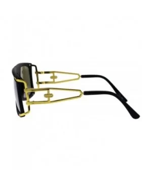 Mens Designer Style Sunglasses Gold Accents Square Rectangular Shades - Matte Black (Silver Mirror) - CM18H4H8NEU $7.07 Recta...