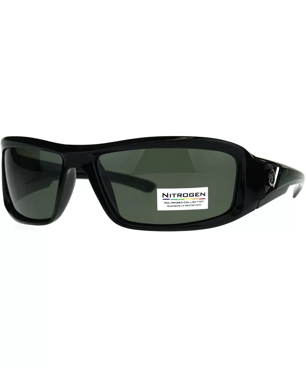 Polarized Futuristic Aerodynamic Warp Sport Mens Sunglasses - Black Green Green - CH189UQNYQS $8.57 Sport