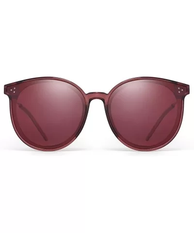 Polarized Round Sunglasses Women Retro Oversized Circle Lens UV400 - Red Frame / Polarized Red Lens - C618SMWAMIO $9.42 Round