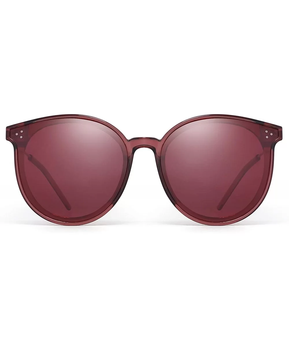 Polarized Round Sunglasses Women Retro Oversized Circle Lens UV400 - Red Frame / Polarized Red Lens - C618SMWAMIO $9.42 Round