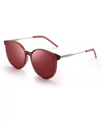 Polarized Round Sunglasses Women Retro Oversized Circle Lens UV400 - Red Frame / Polarized Red Lens - C618SMWAMIO $9.42 Round