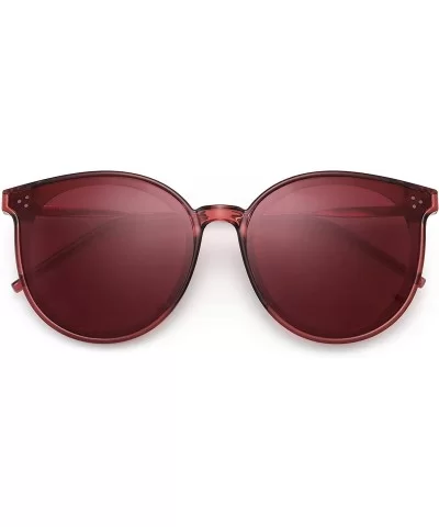 Polarized Round Sunglasses Women Retro Oversized Circle Lens UV400 - Red Frame / Polarized Red Lens - C618SMWAMIO $9.42 Round