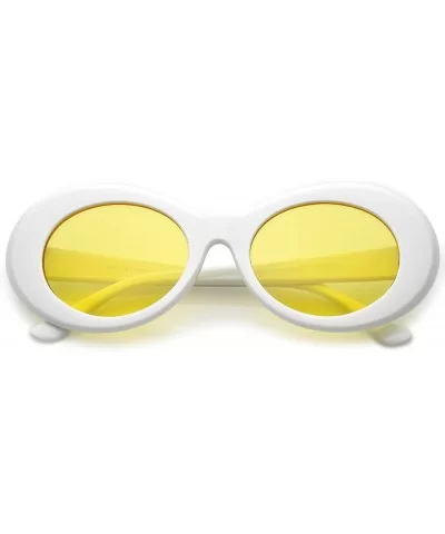 Bold Retro Oval Mod Thick Frame Sunglasses Clout Goggles with Color Tinted Round Lens 51mm - White / Yellow - CX184XOHG5O $6....