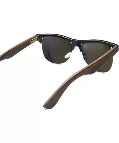 Bamboo Wood Sunglasses-Mens Womens Handmade Semi Rimless Polarized Wooden Sunglasses - Walnut Wood - C418H289GCN $7.56 Wayfarer