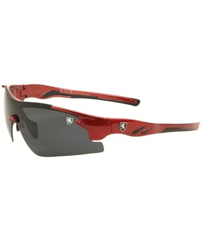 Khan Sport Half Rim Wrap Around Shield Sunglasses - Red & Black Frame - CG18WT3U88L $10.12 Rimless