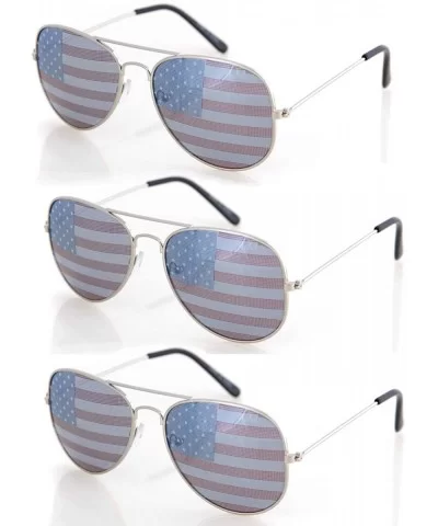 USA America Silver Aviator Sunglasses - Great Accessory for 4th of July - Set of 3 - CE18R73CZMC $10.46 Aviator