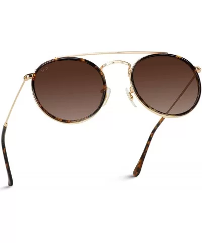 Round Double Bridge Polarized Modern Retro Sunglasses - Gold Frame / Brown Lens - C118Y5C8X4Q $17.67 Oval