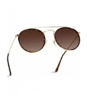 Round Double Bridge Polarized Modern Retro Sunglasses - Gold Frame / Brown Lens - C118Y5C8X4Q $17.67 Oval