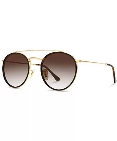 Round Double Bridge Polarized Modern Retro Sunglasses - Gold Frame / Brown Lens - C118Y5C8X4Q $17.67 Oval