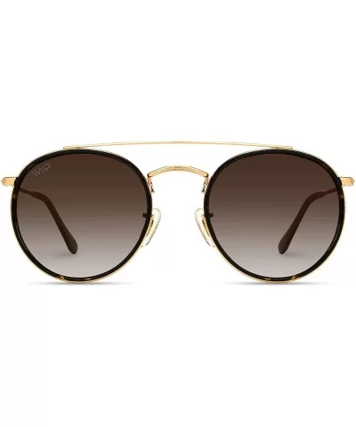 Round Double Bridge Polarized Modern Retro Sunglasses - Gold Frame / Brown Lens - C118Y5C8X4Q $17.67 Oval