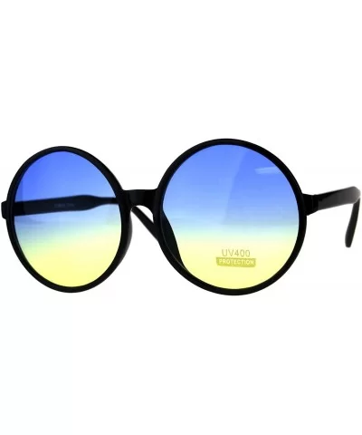 Womens Hippie Groove Tie Dye Gradient Lens Plastic Round Sunglasses - Blue Yellow - C918DK70OKD $10.99 Oversized