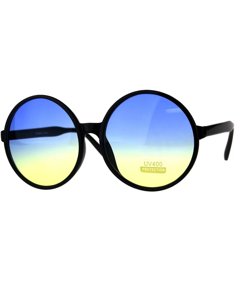 Womens Hippie Groove Tie Dye Gradient Lens Plastic Round Sunglasses - Blue Yellow - C918DK70OKD $10.99 Oversized