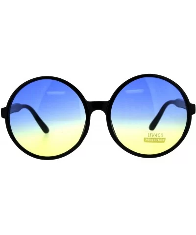 Womens Hippie Groove Tie Dye Gradient Lens Plastic Round Sunglasses - Blue Yellow - C918DK70OKD $10.99 Oversized