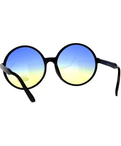 Womens Hippie Groove Tie Dye Gradient Lens Plastic Round Sunglasses - Blue Yellow - C918DK70OKD $10.99 Oversized