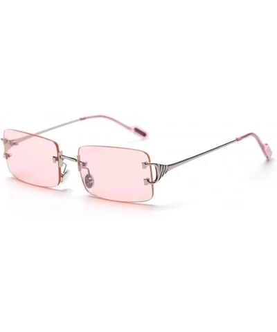 Tinted Sunglasses Rimless Men Retro Rectangular Sun Glasses for Women Summer Metal - Silver With Pink - CA199ATHA88 $9.60 Square