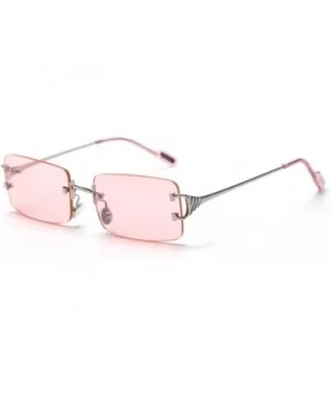 Tinted Sunglasses Rimless Men Retro Rectangular Sun Glasses for Women Summer Metal - Silver With Pink - CA199ATHA88 $9.60 Square