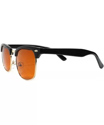 Classic Vintage Retro Style Horn Rimmed Amber Blue Blocker Driving Sunglasses - Black / Gold - CQ18933L60H $9.58 Wayfarer