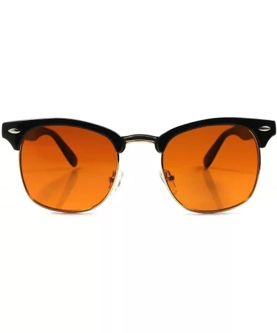 Classic Vintage Retro Style Horn Rimmed Amber Blue Blocker Driving Sunglasses - Black / Gold - CQ18933L60H $9.58 Wayfarer