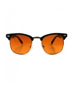 Classic Vintage Retro Style Horn Rimmed Amber Blue Blocker Driving Sunglasses - Black / Gold - CQ18933L60H $9.58 Wayfarer