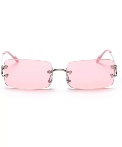 Tinted Sunglasses Rimless Men Retro Rectangular Sun Glasses for Women Summer Metal - Silver With Pink - CA199ATHA88 $9.60 Square